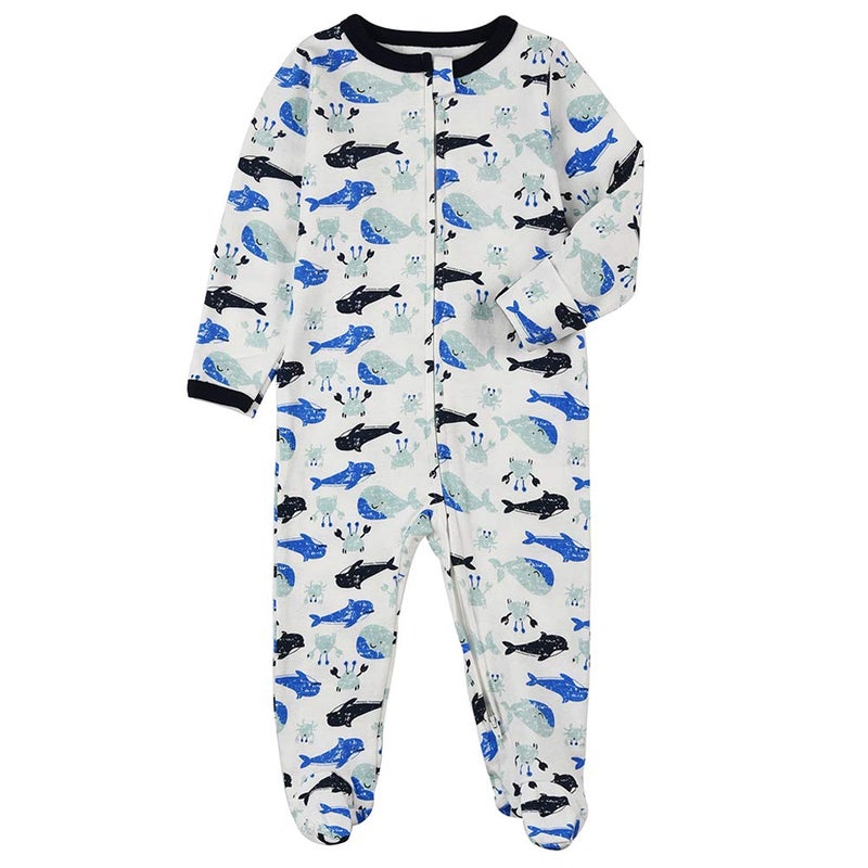 Aablexema Baby Footie Pajamas with Mittens - 3Pcs Infant Cotton Footed One Piece Sleepwear Outfits(0-3M, Space/Vehicle/Whale) - Image 2